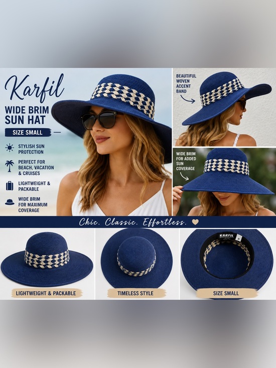 Karfil Accessories - Karfil Women's Navy Blue Wide Brim Sun Hat Size Small Beach Resort Vacation